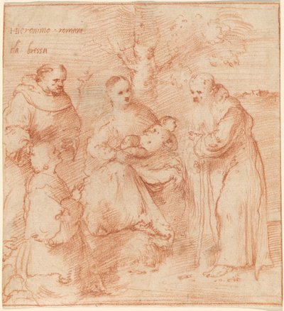 Madonnaen og barnet med de hellige Francis og Anthony Abbed og en donor af Girolamo Romanino
