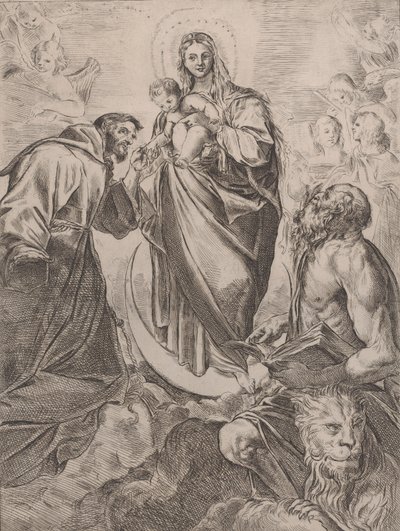 Jomfruen med de hellige Hieronymus og Frans, 1660-80. af Girolamo Rossi
