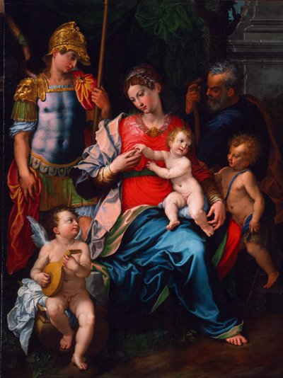 Jomfru og barn med de hellige Johannes Døberen, Ærkeenglen Michael og Josef, 1545 af Girolamo Sciolante da Sermoneta