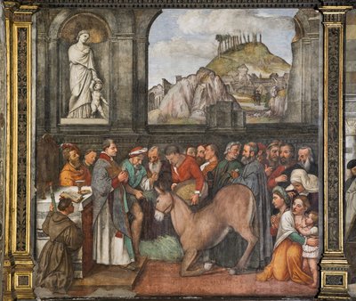 Muldyrets mirakel, den nordlige mur, den hellige skole, detalje fra 2195188 af Girolamo Tessari