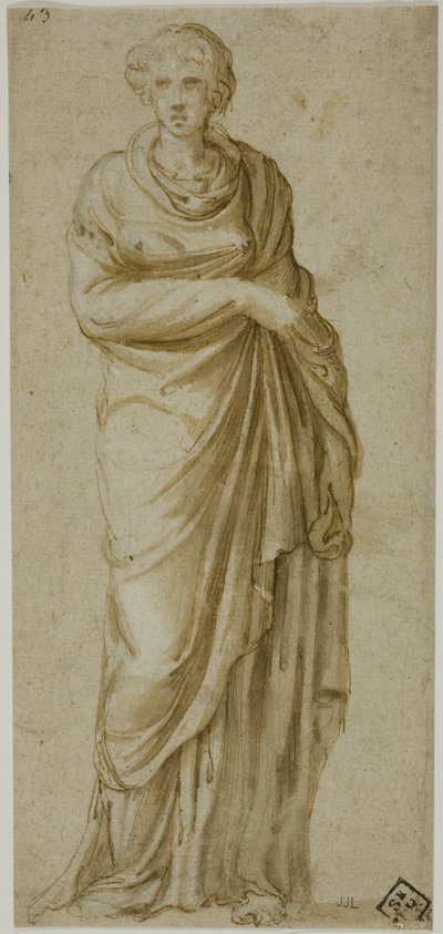 Stående draperet kvindefigur af Girolamo da Carpi