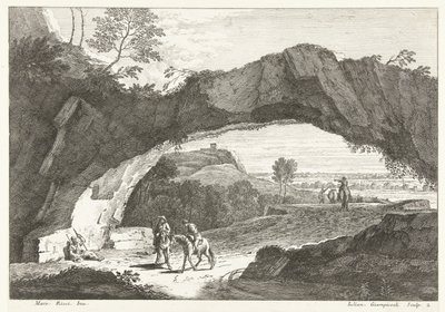 Landskab med stenbro og nogle figurer Italienske landskaber (serietitel) af Giuliano Giampiccoli