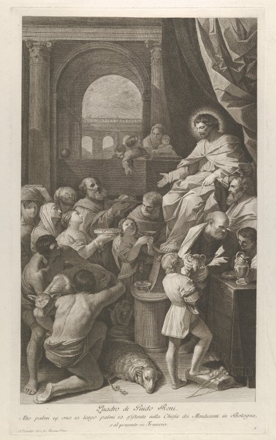 Sankt Job sidder til højre og modtager folkets gaver..., ca. 1760-1800. af Giuliano Traballesi