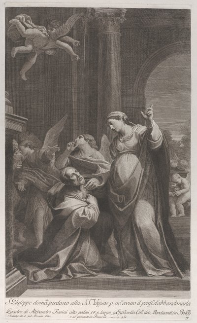 Saint Joseph beder jomfruens benådning for at have tænkt på at forlade hende..., 1760-1800. af Giuliano Traballesi