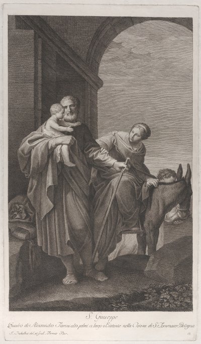 Saint Joseph bar Kristusbarnet på flugten til Egypten, 1760-1800. af Giuliano Traballesi