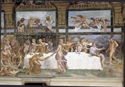 Forberedelser til gudernes banket til amor og psykes bryllup, detaljer af Giulio (1483 1520) Romano