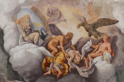 Gods of the Olympus, The Trojan Horse, Chamber of Troy (Sala di Troia) af Giulio (and workshop) Romano