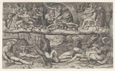 Slaget om guder og kæmper La lotta fra dei e gigantiske af Giulio Bonasone (attributed to)