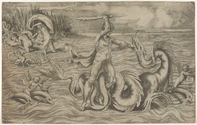 Hercules kæmper med Achelous af Giulio Bonasone