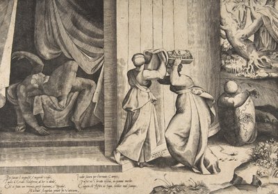 Judith gav Holofernes hoved til sin tjenestepige, den halshuggede Holofernes i..., 1531-7 af Giulio Bonasone
