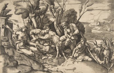Jupiter diedes af geden Amalthea, 1531-76.. af Giulio Bonasone
