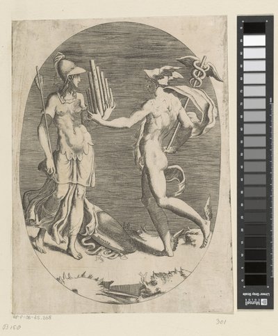 Mercury giver Minerva en panfløjte af Giulio Bonasone