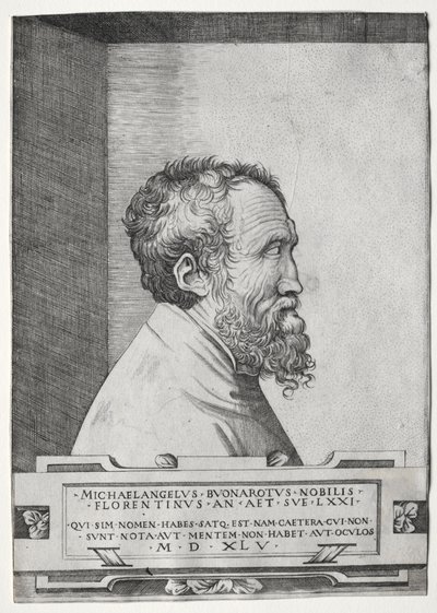 Portræt af Michelangelo i profil mod højre af Giulio Bonasone