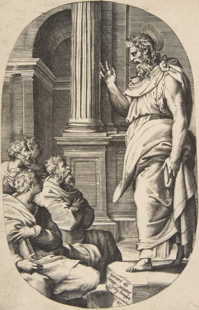 Saint Paul Preaching, en oval komposition, 1547. af Giulio Bonasone