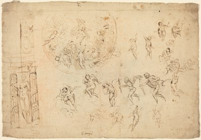 An Ascension and Other Studies (pen og brunt blæk på lagenpapir) af Giulio Campi