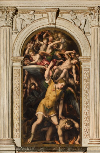 Nordlige tværskib, Ærkeenglen St. Michaels alter, Ærkeenglen Michael dræber den onde, Giulio Campi 1566 af Giulio Campi
