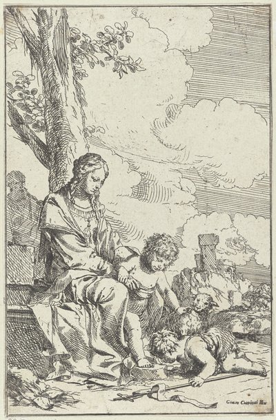 Hellig Familie med den unge Johannes Døberen af Giulio Carpioni (I)
