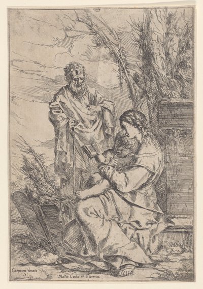 Den hellige familie med jomfruen læser en bog, 1640-60. af Giulio Carpioni