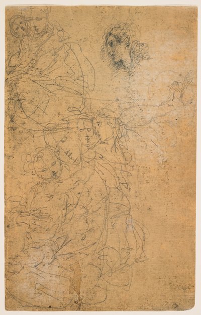 Studier af Madonnaen med barnet (recto); knælende jomfru (verso) af Giulio Cesare Procaccini