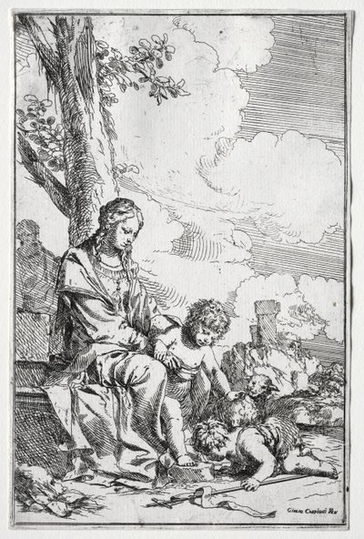 Hellig Familie med spædbarnet St. John. af Giulio I Carpioni