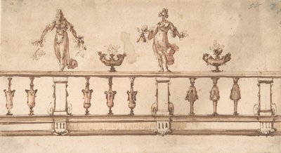 Design til en balustrade med kvindefigurer og urner, 1500-1700-tallet. af Giulio Parigi