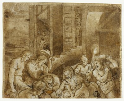 Tilbedelse af hyrderne: Øvre halvdel af Giulio Romano