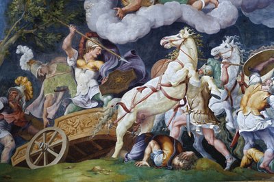 Diomedes kæmper mod Phegeus og Idaios. af Giulio Romano