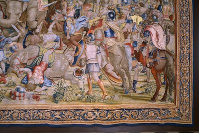 flamsk gobelin. Serien The Acts of Scipio: Slaget ved Zama. Tegneren Giulio Romano. Atelier af Balthasar van Vlierden (?), Bruxelles. 1523-1532. Detalje. af Giulio Romano