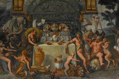 Fresco-detalje fra Chamber of Amor and Psyche, 1526-1534 af Giulio Romano
