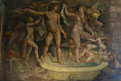 Fresco-detalje fra Chamber of Amor and Psyche, 1526-1534 af Giulio Romano
