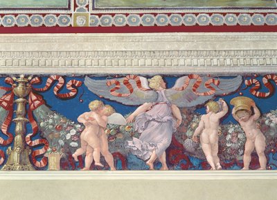 Frise fra Camera con Fregio di Amorini Amor-kammer Frise-detalje af brydning af amoriner, fresko fra 1520