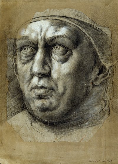 Leder af pave Leo X (sort og hvidt kridt på papir) af Giulio Romano