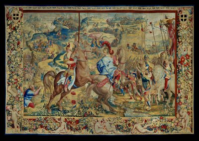 Historien om Scipio: Kampen på plateauet, fjerde del af gobelinen, uld og silke, gobelin ... af Giulio Romano