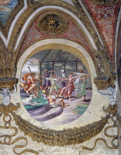 En af fresker fra Chamber of Winds eller Zodiac af Giulio Romano