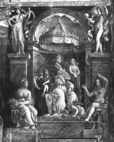 Pave Leo I den Store (ca. 390-461) mellem to dyder, Raphael Rooms (se også 252780 og 252781) af Giulio Romano