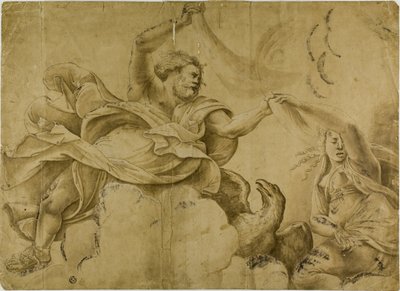 Undersøgelse af Jupiter Hurling Thunderbolts af Giulio Romano
