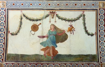 Camera con Fregio di Amorini Chamber of the Cupid Frieze detalje af loftet forestillende en kvinde, der holder en skål, fresko fra 1520