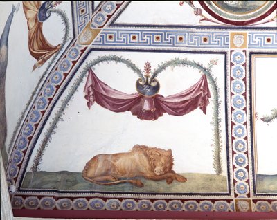 Camera con fregio di Amorini Chamber of the Cupid Frieze detalje af en sovende løve, fresko fra 1520