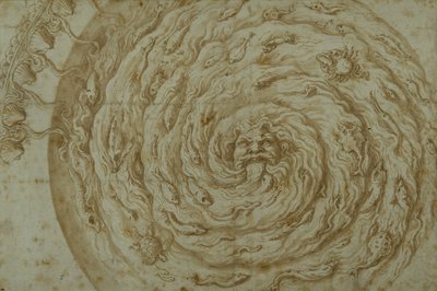 The Stream Oceanus (pen & brunt blæk med vask på papir) af Giulio Romano