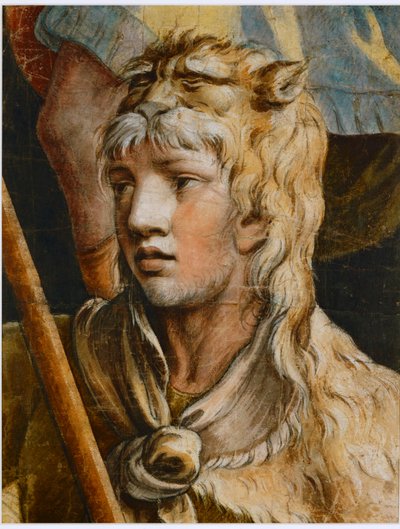 Ungdommelig Herkules. Farvet sort kridt af Giulio Romano