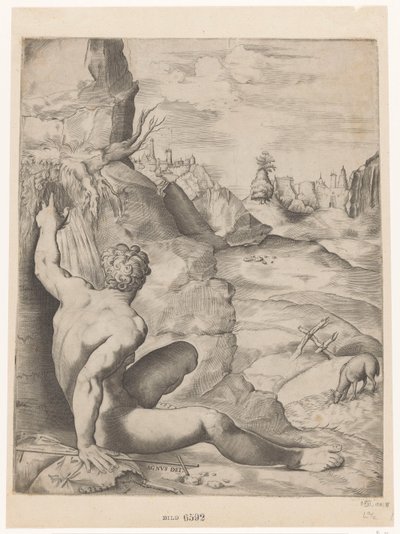 Johannes Døberen i ørkenen Agnus dei (titel på objekt) af Giulio Sanuto