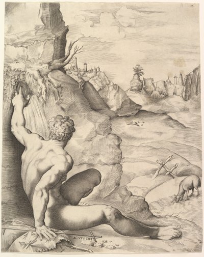 Johannes Døberen i ørkenen, ca. 1545-55. af Giulio Sanuto
