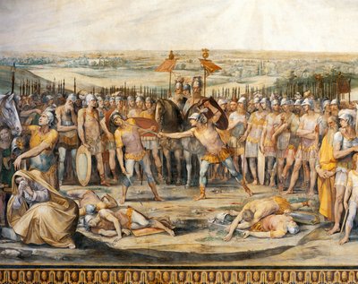 Kamp mellem Horatii og Curiatii, af Giuseppe Cesari (1568-1640), fresco, Hall of Horatii og Curiatii, Conservatories Palace, Rom, Romerriget, Italien af Giuseppe Cesari