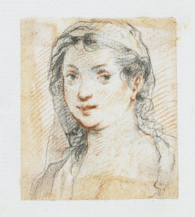 Head of a Woman (sort og rødt kridt) af Giuseppe Cesari
