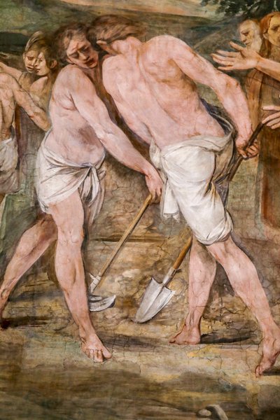 Romulus pløjer grænselinjen omkring den fremtidige by Rom (detaljer) af Giuseppe Cesari