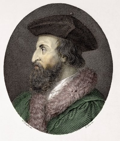 Portræt af den italienske læge, digter og humanist Girolamo Fracastoro (Hieronymus Fracastorius eller Jerome Fracastor) (1478/83-1553) Gravering Privat Samling af Giuseppe (after) Longhi