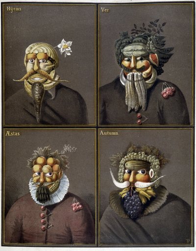 De fire årstider: mænd med grøntsagshoveder på Giuseppe Arcimboldos måde. af Giuseppe (style of) Arcimboldo