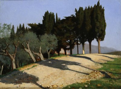 Landevej med cypresser, 1862. af Giuseppe Abbati