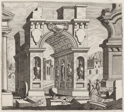 Arkitektonisk fantasi med en triumfbue af Giuseppe Antonio Landi