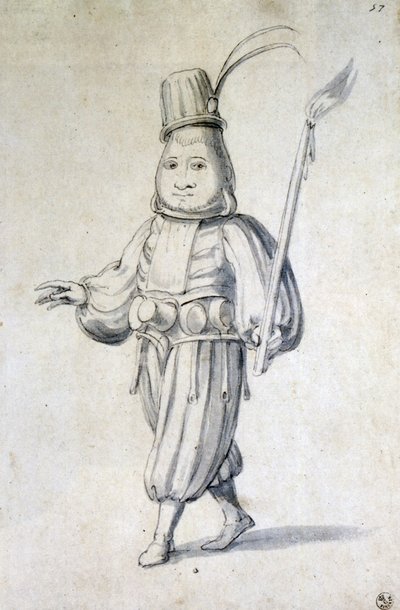 Design til kostume til en kok (pen, blåt blæk og akvarel på papir) af Giuseppe Arcimboldo